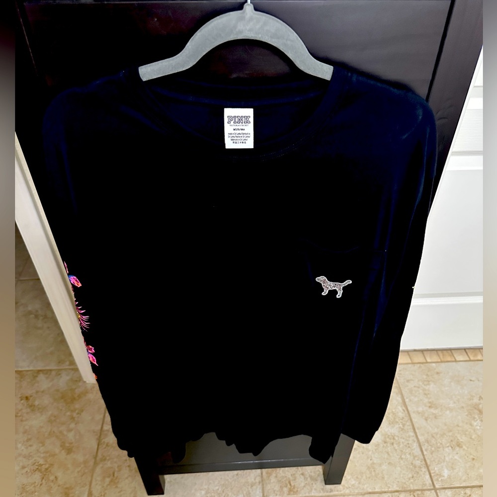 PINK long sleeve shirt with floral sequin design on both sleeves new with tags